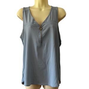 Janet Chung Light Blue Sleeveless Blouse Front Zip Woman Size Medium